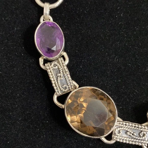 *SOLD*STERLING SILVER BOLD MULTI GEMSTONE LINK BRACELET - Picture 3 of 10